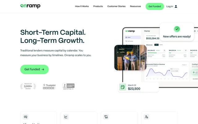 Screenshot of the Onramp Funds website